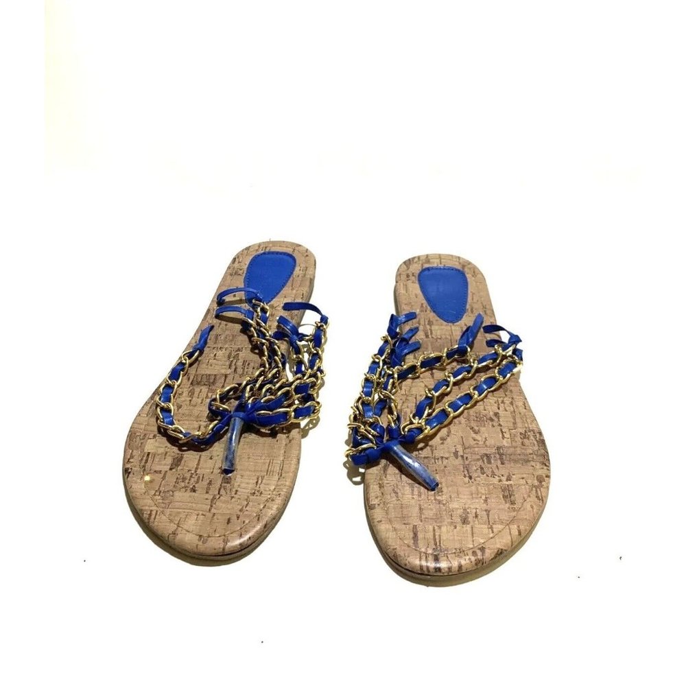 Twisted Slip In & Step Out Blue Gold Sandals Size 8